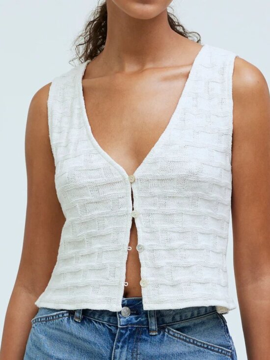 Madewell Jackets & Blazers - Madewell Basketweave-Stitch Vest  Cropped Cream Size XL